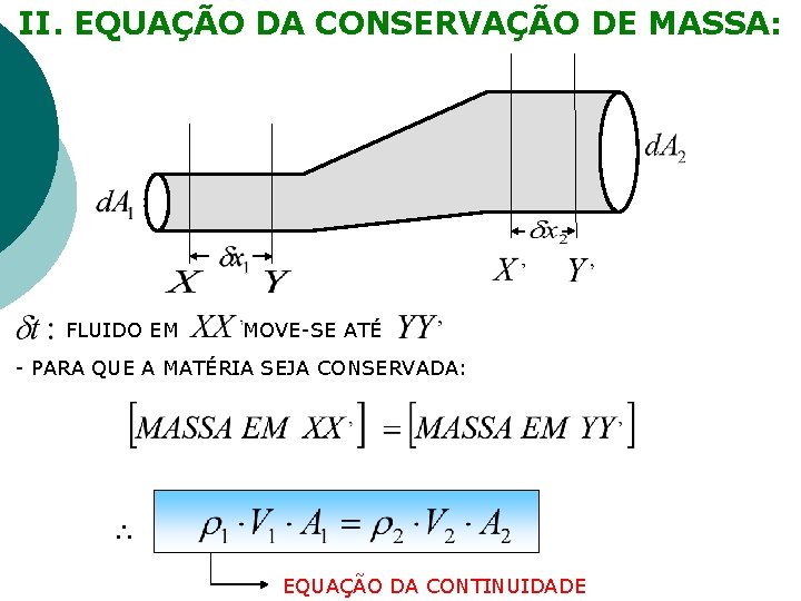 II. EQUAÇÃO DA CONSERVAÇÃO DE MASSA: FLUIDO EM MOVE-SE ATÉ - PARA QUE A