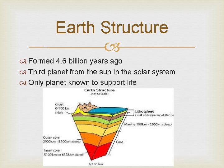 Earth Structure Formed 4. 6 billion years ago Third planet from the sun in