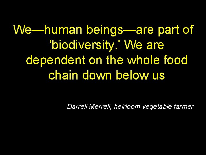 We—human beings—are part of 'biodiversity. ' We are dependent on the whole food chain