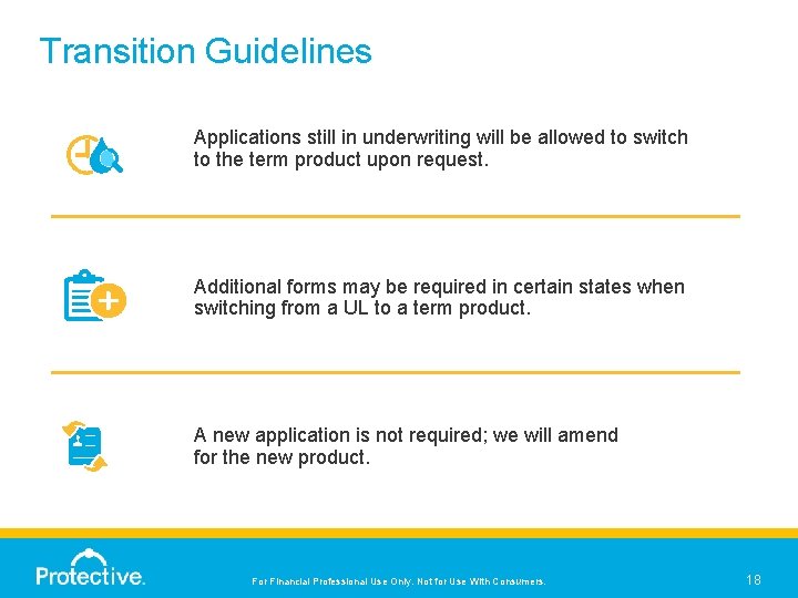 Transition Guidelines Applications still in underwriting will be allowed to switch to the term