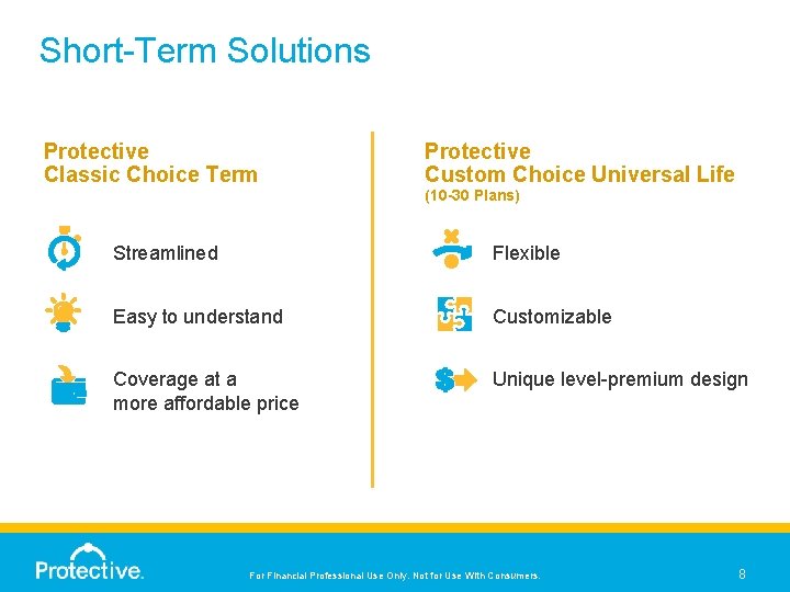 Short-Term Solutions Protective Classic Choice Term Protective Custom Choice Universal Life (10 -30 Plans)