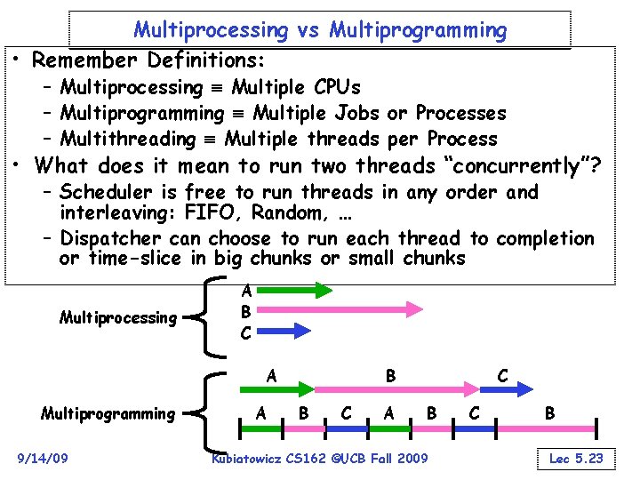 Multiprocessing vs Multiprogramming • Remember Definitions: – Multiprocessing Multiple CPUs – Multiprogramming Multiple Jobs