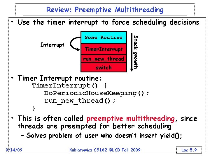 Review: Preemptive Multithreading • Use the timer interrupt to force scheduling decisions Interrupt Timer.