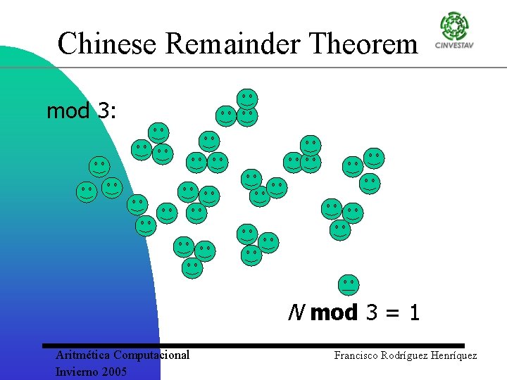 Chinese Remainder Theorem mod 3: N mod 3 = 1 Aritmética Computacional Invierno 2005