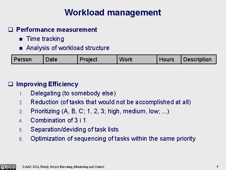 Workload management q Performance measurement n Time tracking n Analysis of workload structure Person