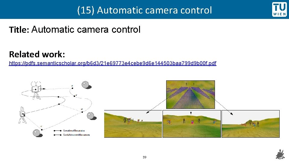 (15) Automatic camera control Title: Automatic camera control Related work: https: //pdfs. semanticscholar. org/b