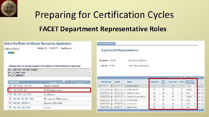 Preparing for Certification Cycles FACET Department Representative Roles 