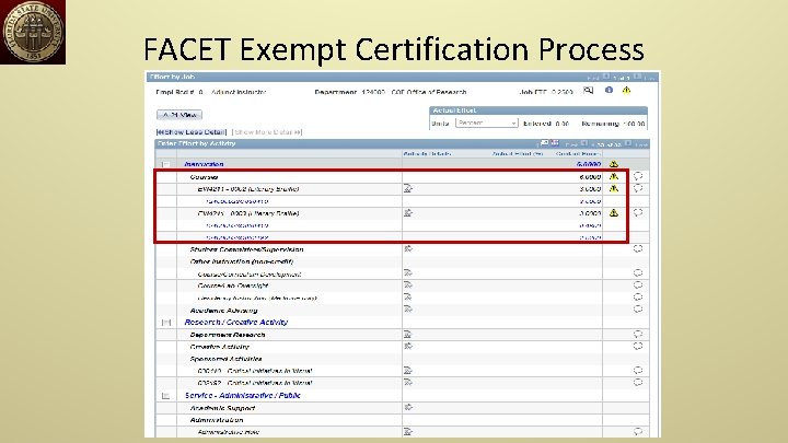 FACET Exempt Certification Process 