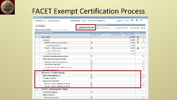 FACET Exempt Certification Process 