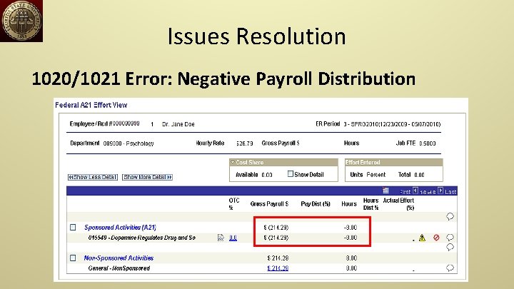 Issues Resolution 1020/1021 Error: Negative Payroll Distribution 