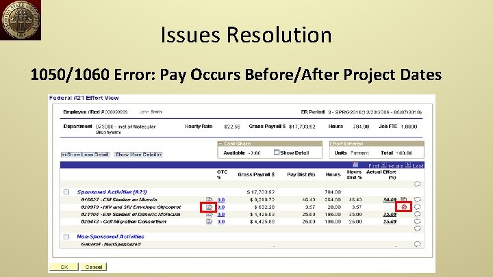 Issues Resolution 1050/1060 Error: Pay Occurs Before/After Project Dates 