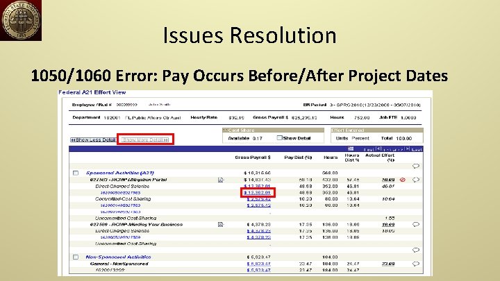 Issues Resolution 1050/1060 Error: Pay Occurs Before/After Project Dates 