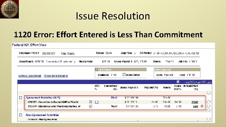 Issue Resolution 1120 Error: Effort Entered is Less Than Commitment 