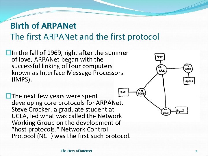 Birth of ARPANet The first ARPANet and the first protocol �In the fall of
