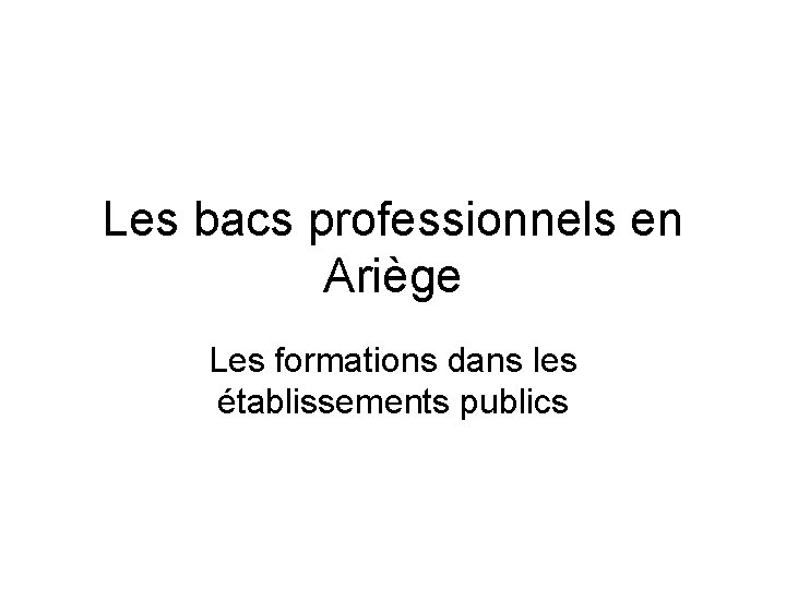Les bacs professionnels en Ariège Les formations dans les établissements publics 