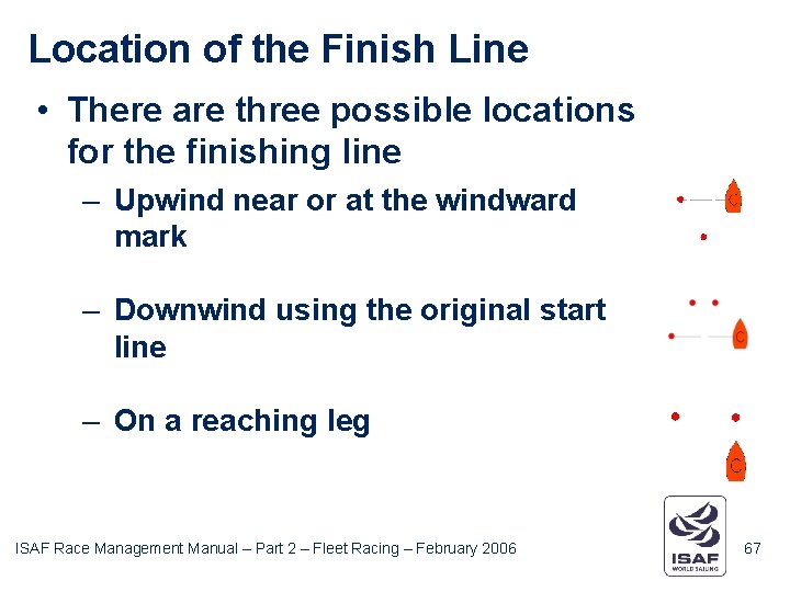 Location of the Finish Line • There are three possible locations for the finishing