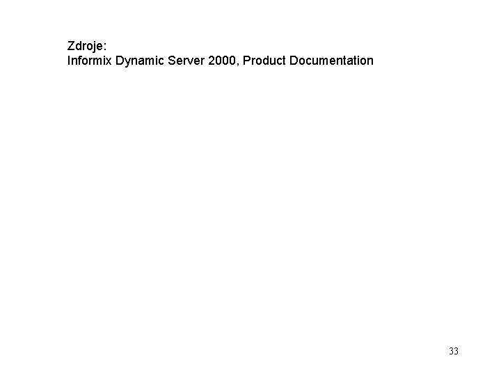 Zdroje: Informix Dynamic Server 2000, Product Documentation 33 