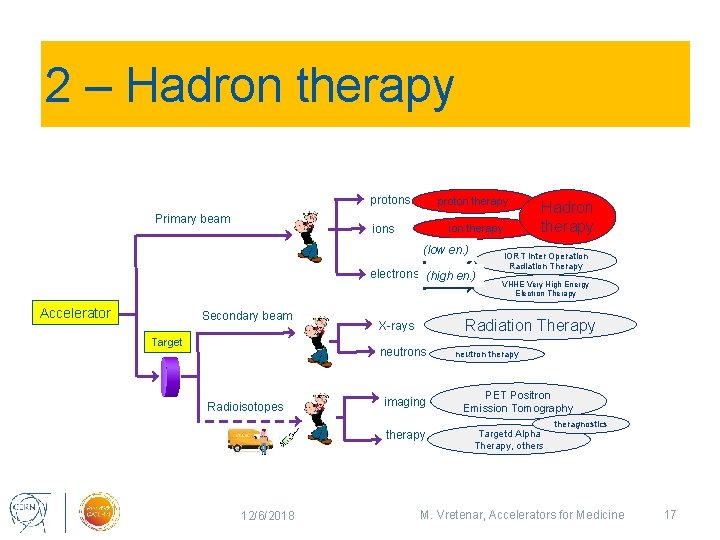 2 – Hadron therapy protons Primary beam proton therapy ions ion therapy (low en.