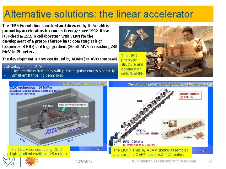 Alternative solutions: the linear accelerator The TERA Foundation launched and directed by U. Amaldi