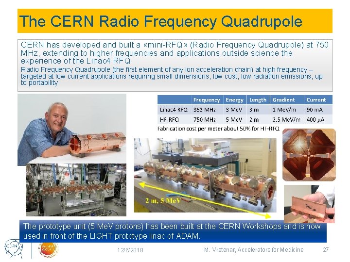 The CERN Radio Frequency Quadrupole CERN has developed and built a «mini-RFQ» (Radio Frequency