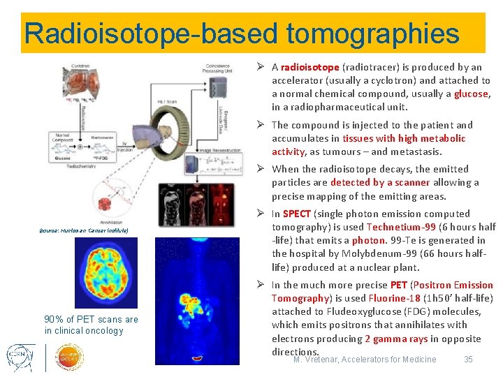 Radioisotope-based tomographies Ø A radioisotope (radiotracer) is produced by an accelerator (usually a cyclotron)