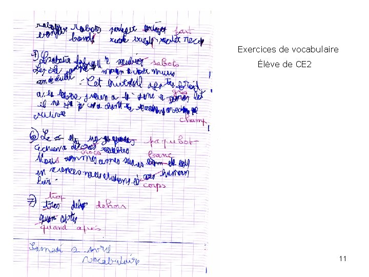 Exercices de vocabulaire Élève de CE 2 DMF 11 