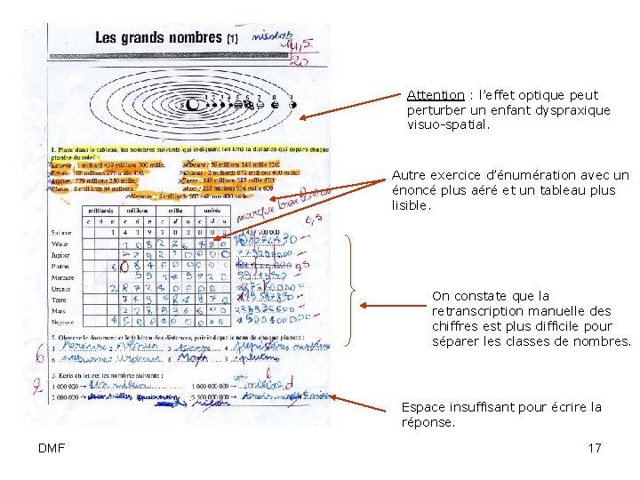 Attention : l’effet optique peut perturber un enfant dyspraxique visuo-spatial. Autre exercice d’énumération avec
