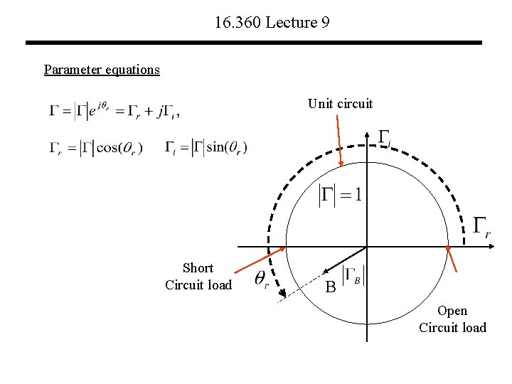 16. 360 Lecture 9 Parameter equations Unit circuit Short Circuit load . B Open