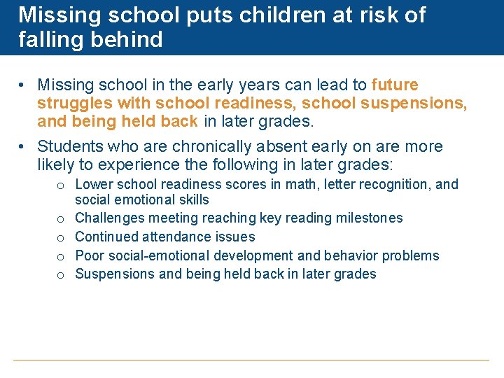 Missing school puts children at risk of falling behind • Missing school in the