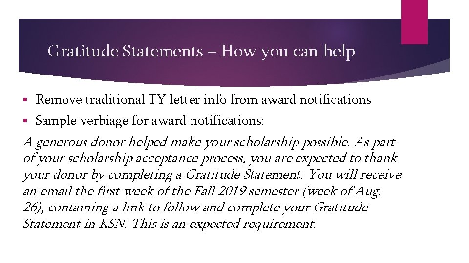 Gratitude Statements – How you can help § Remove traditional TY letter info from Gratitude Statements – How you can help § Remove traditional TY letter info from