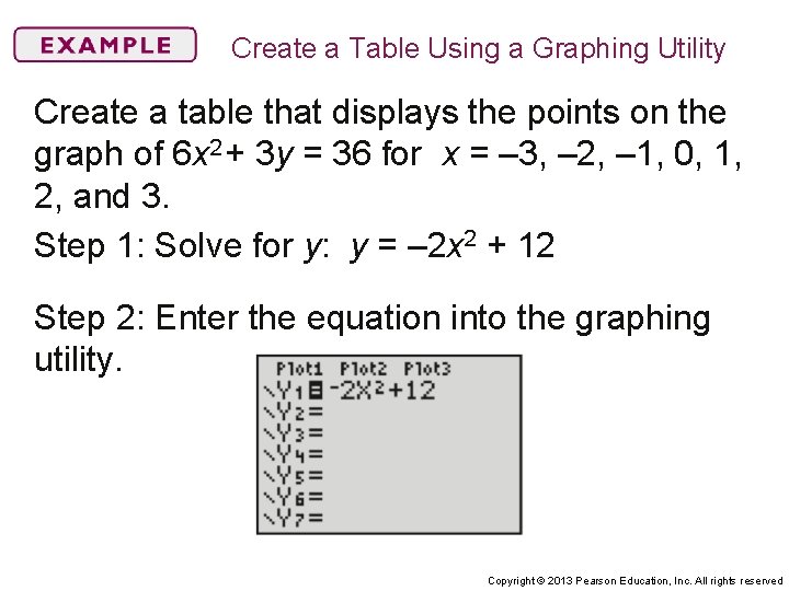 Create a Table Using a Graphing Utility Create a table that displays the points