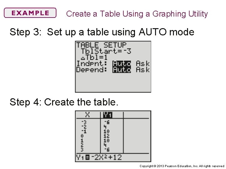 Create a Table Using a Graphing Utility Step 3: Set up a table using