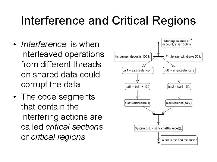 Interference and Critical Regions • Interference is when interleaved operations from different threads on