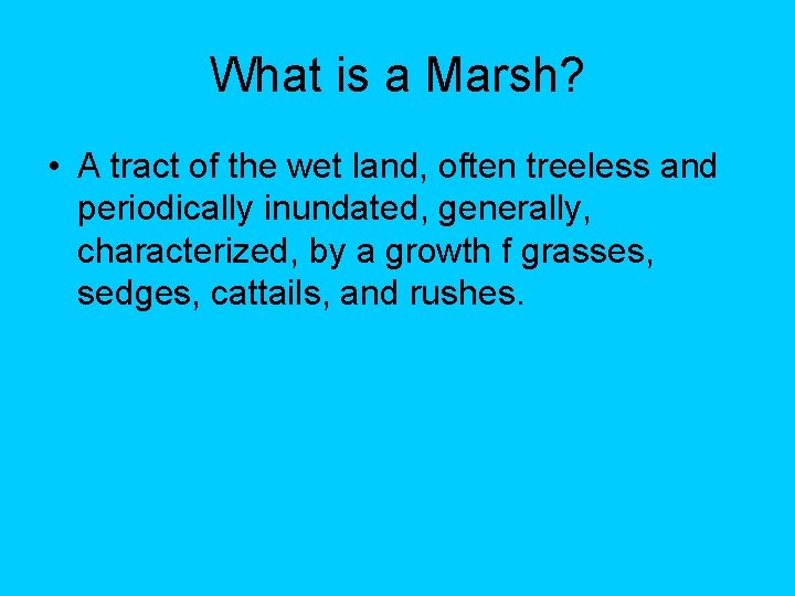What is a Marsh? • A tract of the wet land, often treeless and What is a Marsh? • A tract of the wet land, often treeless and