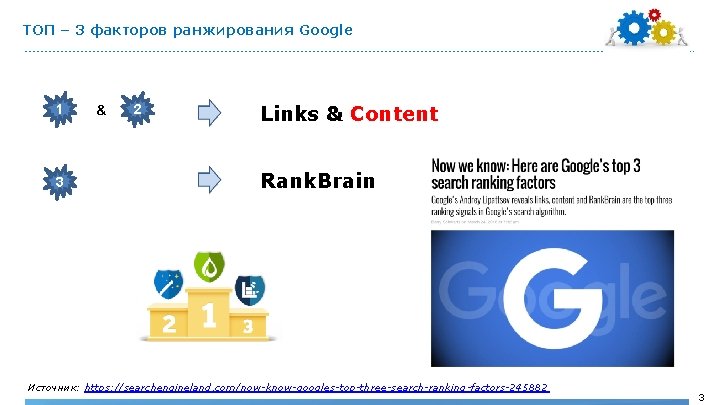 TOП – 3 факторов ранжирования Google 1 3 & 2 Links & Content Rank.