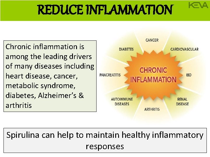 REDUCE INFLAMMATION Chronic inflammation is among the leading drivers of many diseases including heart