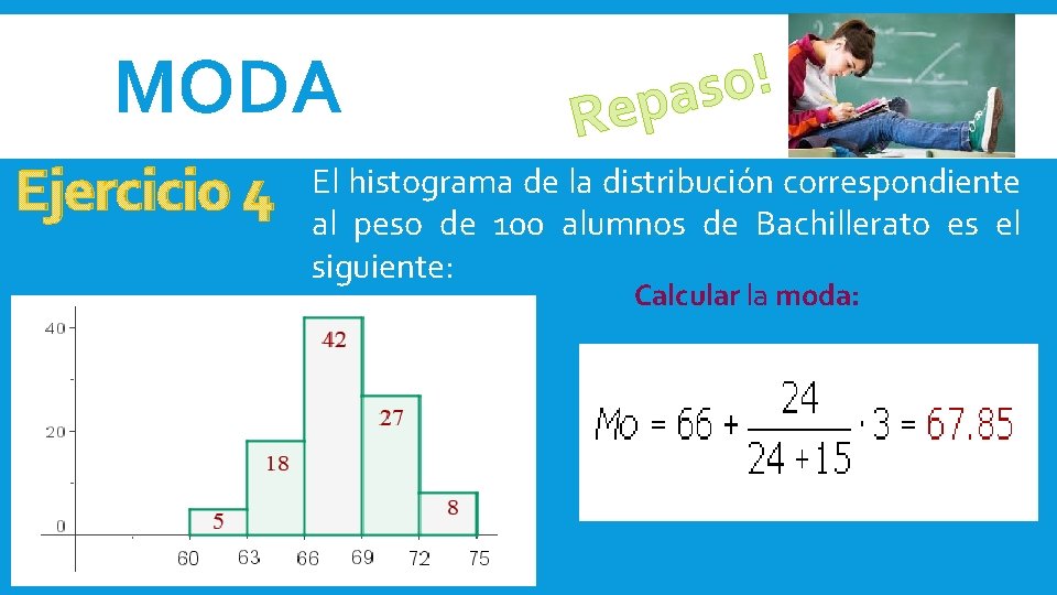 MODA Ejercicio 4 ! o s epa R El histograma de la distribución correspondiente MODA Ejercicio 4 ! o s epa R El histograma de la distribución correspondiente