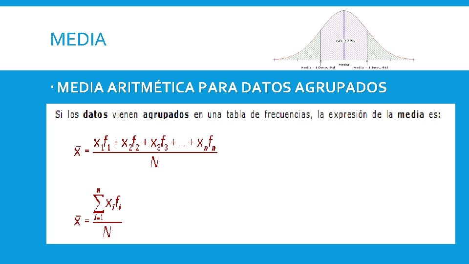 MEDIA ARITMÉTICA PARA DATOS AGRUPADOS MEDIA ARITMÉTICA PARA DATOS AGRUPADOS