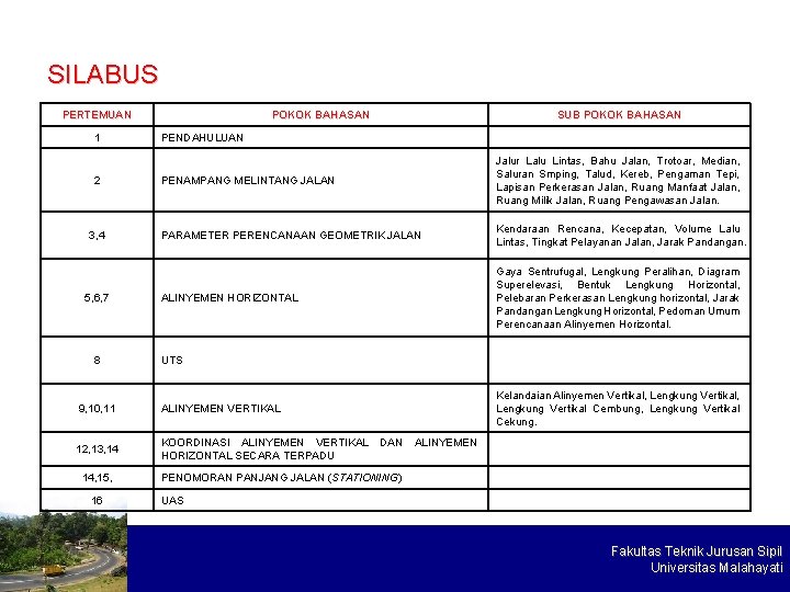 SILABUS PERTEMUAN 1 2 3, 4 5, 6, 7 8 POKOK BAHASAN PENDAHULUAN PENAMPANG