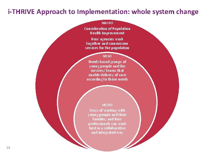 i-THRIVE Approach to Implementation: whole system change MACRO Consideration of Population Health Improvement How