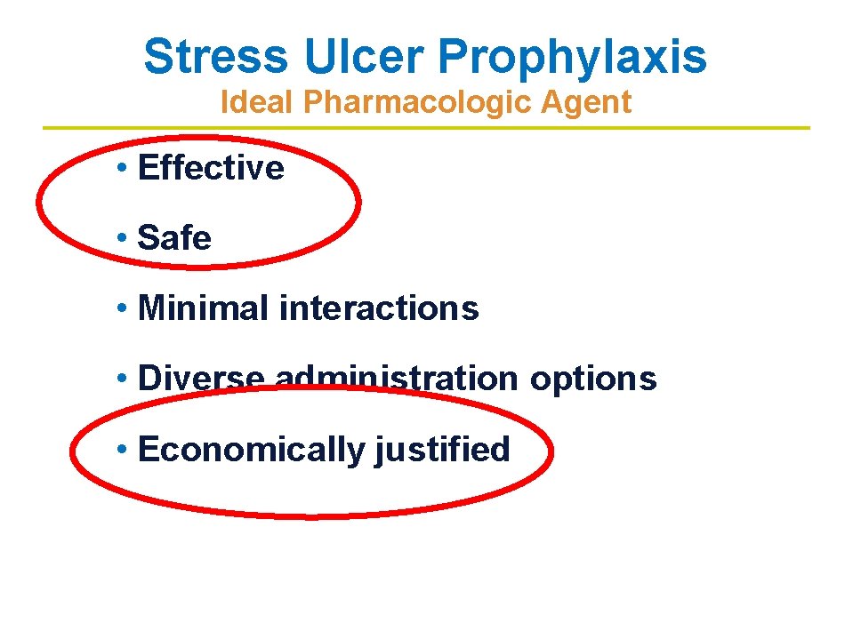 Stress Ulcer Prophylaxis Ideal Pharmacologic Agent • Effective • Safe • Minimal interactions • Stress Ulcer Prophylaxis Ideal Pharmacologic Agent • Effective • Safe • Minimal interactions •