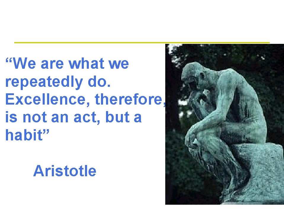 “We are what we repeatedly do. Excellence, therefore, is not an act, but a “We are what we repeatedly do. Excellence, therefore, is not an act, but a