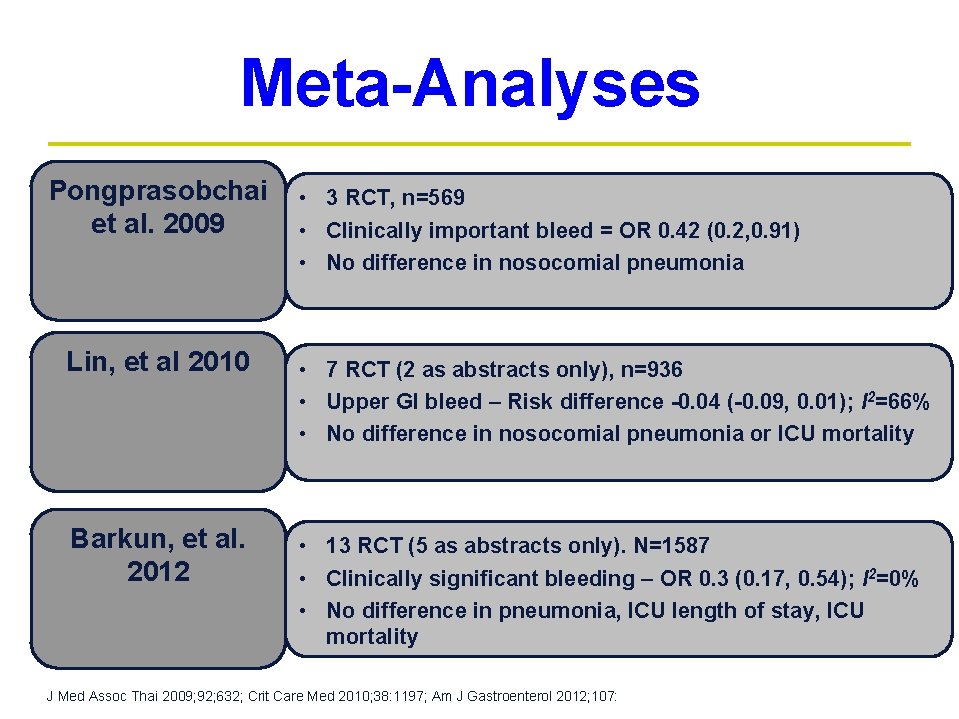 Meta-Analyses Pongprasobchai • et al. 2009 • 3 RCT, n=569 Clinically important bleed = Meta-Analyses Pongprasobchai • et al. 2009 • 3 RCT, n=569 Clinically important bleed =