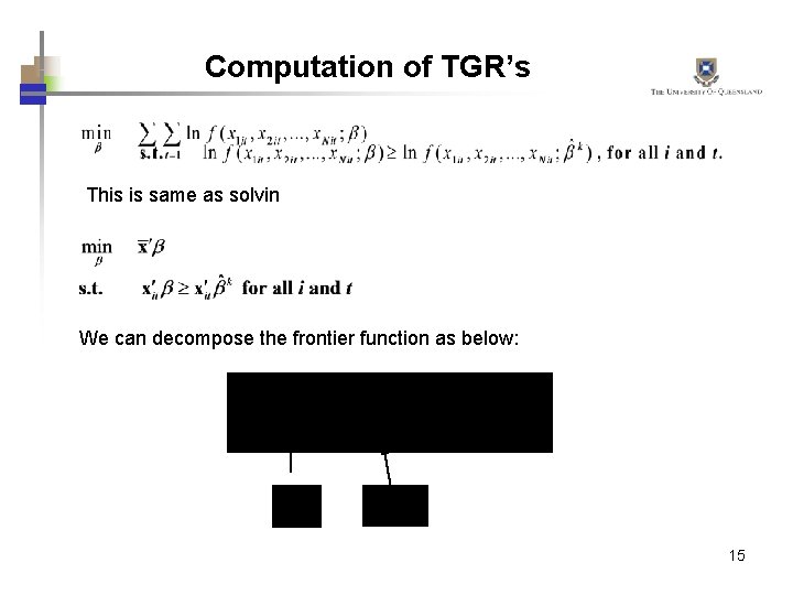 Computation of TGR’s This is same as solvin We can decompose the frontier function