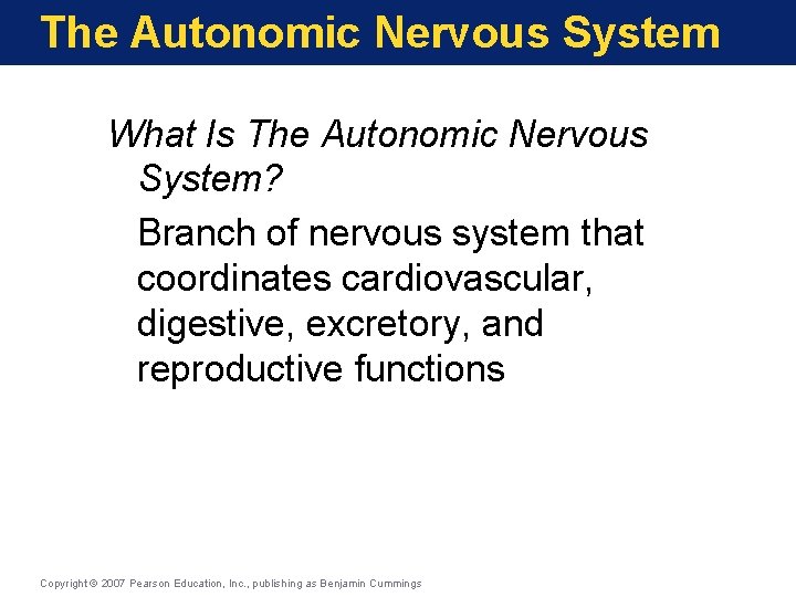 The Autonomic Nervous System What Is The Autonomic Nervous System? Branch of nervous system