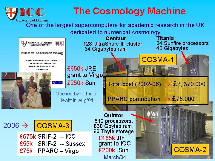 The Cosmology Machine University of Durham One of the largest supercomputers for academic research