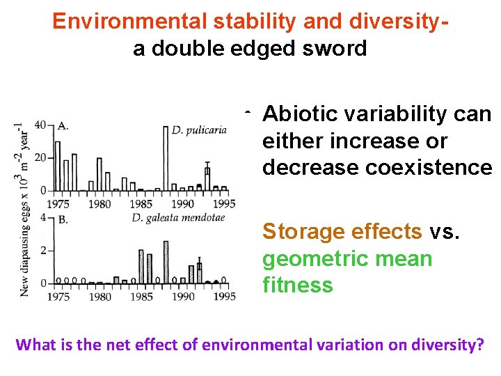 Environmental stability and diversitya double edged sword • Abiotic variability can either increase or