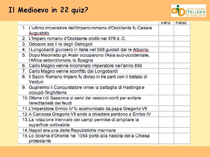 Il Medioevo in 22 quiz? 