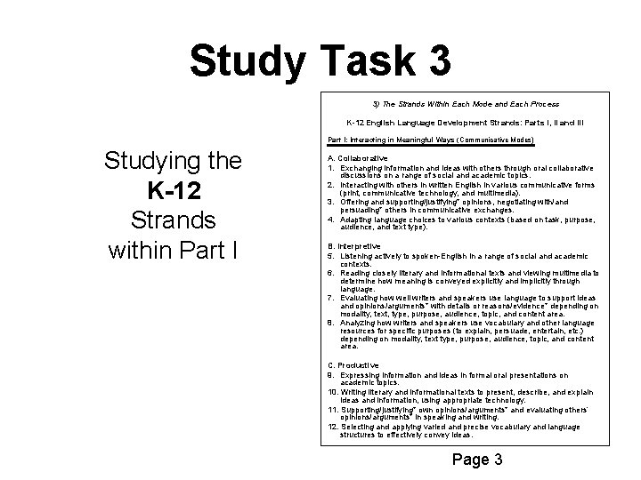 Study Task 3 3) The Strands Within Each Mode and Each Process K-12 English Study Task 3 3) The Strands Within Each Mode and Each Process K-12 English