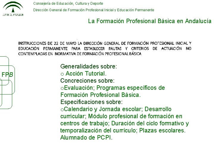 Consejería de Educación, Cultura y Deporte Dirección General de Formación Profesional Inicial y Educación